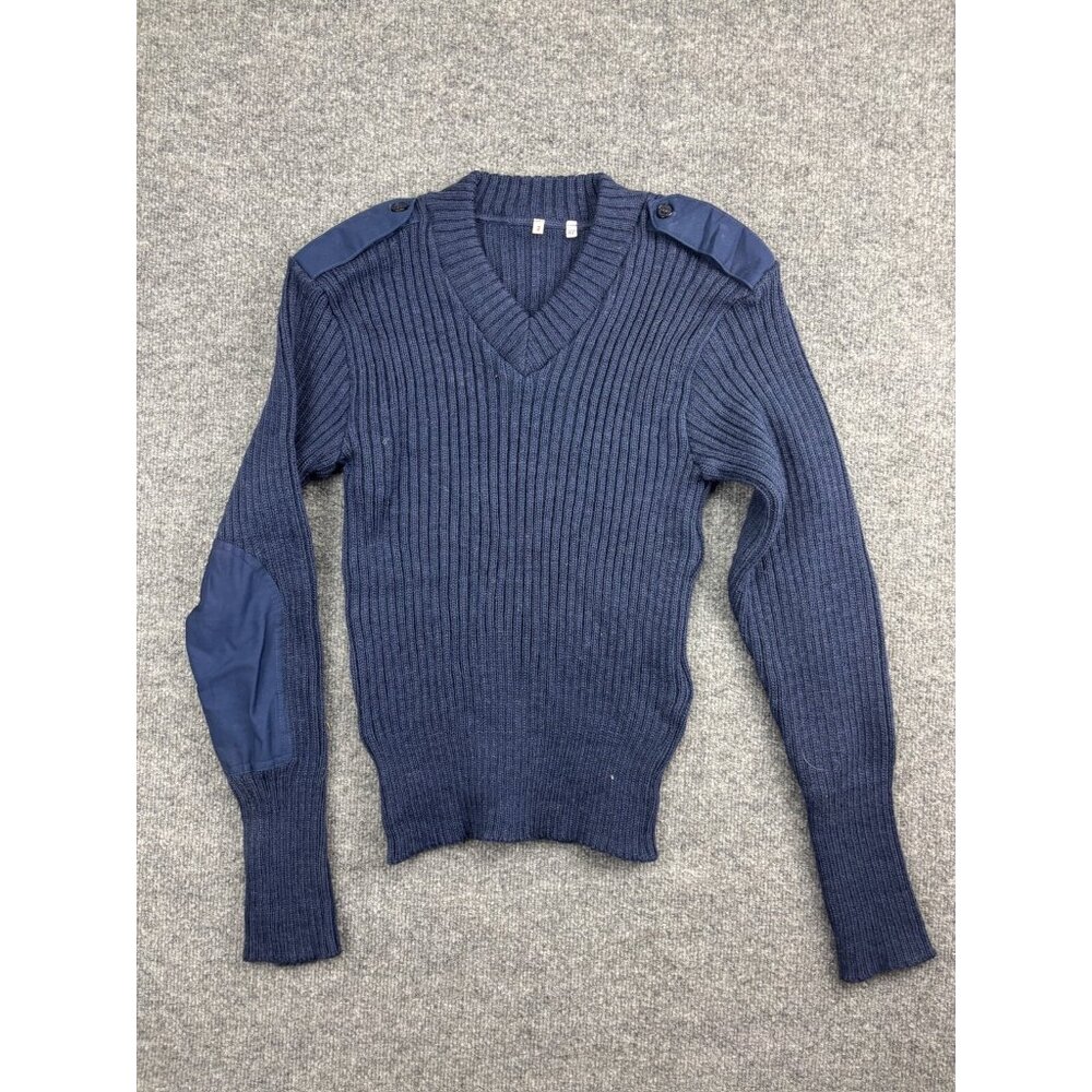Vintage Military USAF‎ Wool Sweater Men's 40 Blue V Neck Elbow Patches Pullover